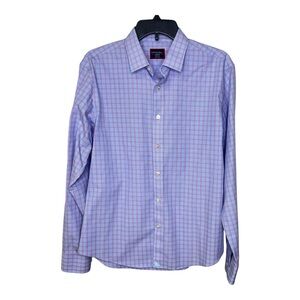 UNTUCKit Wrinkle Free Cotton Button Up Blue Window Pane Plaid Casual Dress Shirt